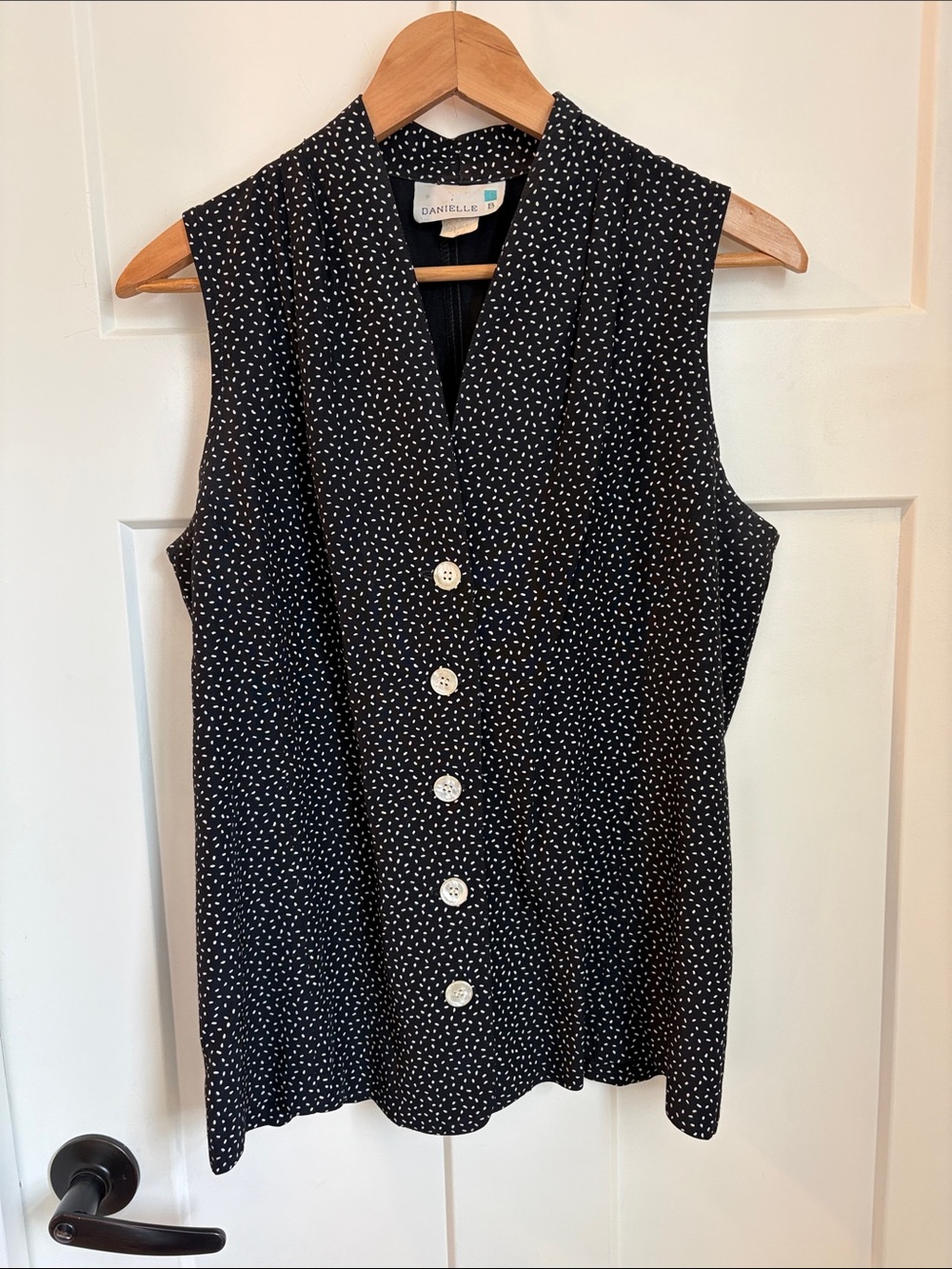 Black Sleeveless Button-Front V-Neck Top